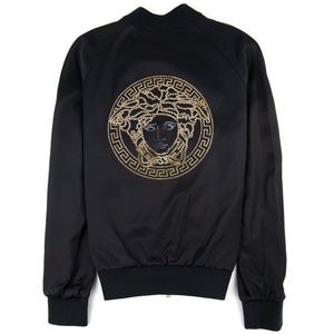 Versace Medusa Studded Satin Bomber Jacket (Black, Mens 54/XL)